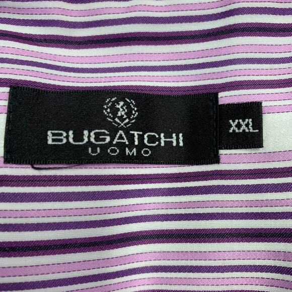 BUGATCHI UOMO Size XXL Purple White Stripe Cotton Long Sleeve Shirt - Picture 5 of 8